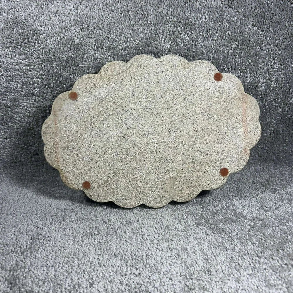 Vanity Tray Beige Scalloped Oval Speckled Faux Stone Home Decor